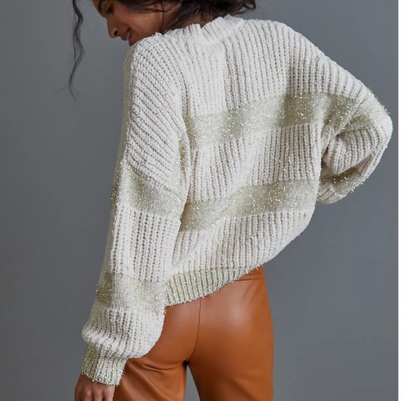 NWT Raga Ellen Tinsel Chenille Sweater Anthropologie Cream Metallic Small - Picture 3 of 12